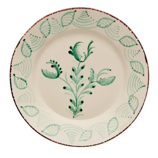 Flowers and Shells Green and White Dinner Plate
